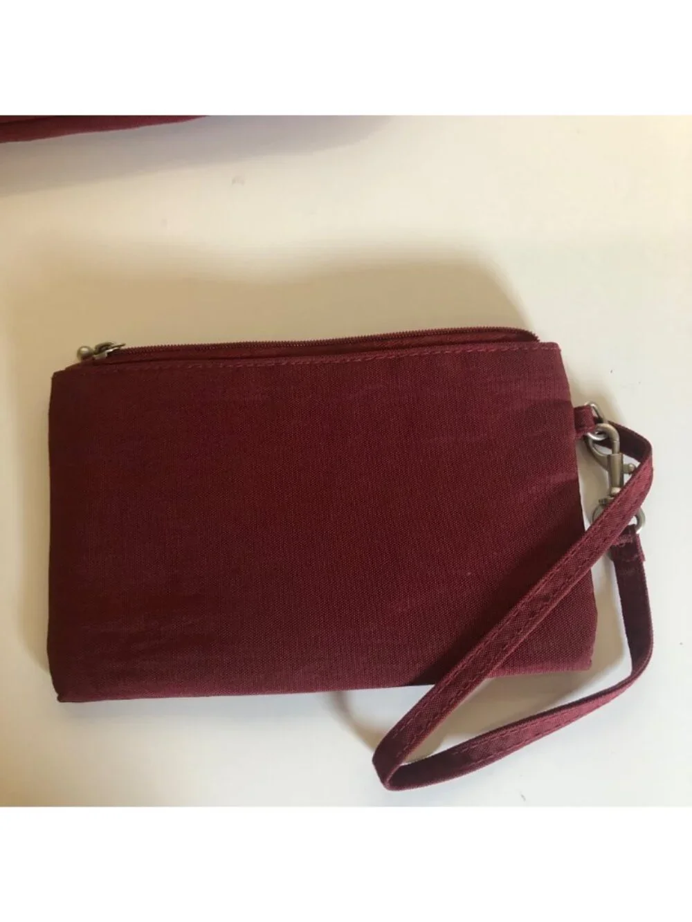 Baggallini Maroon Purse Tablet Bag and Pacsafe RFID-Blocking Wristlet Bag Set